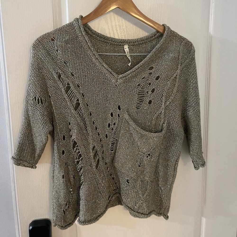 Willow & Clay Distressed Gray V-Neck Sweater
